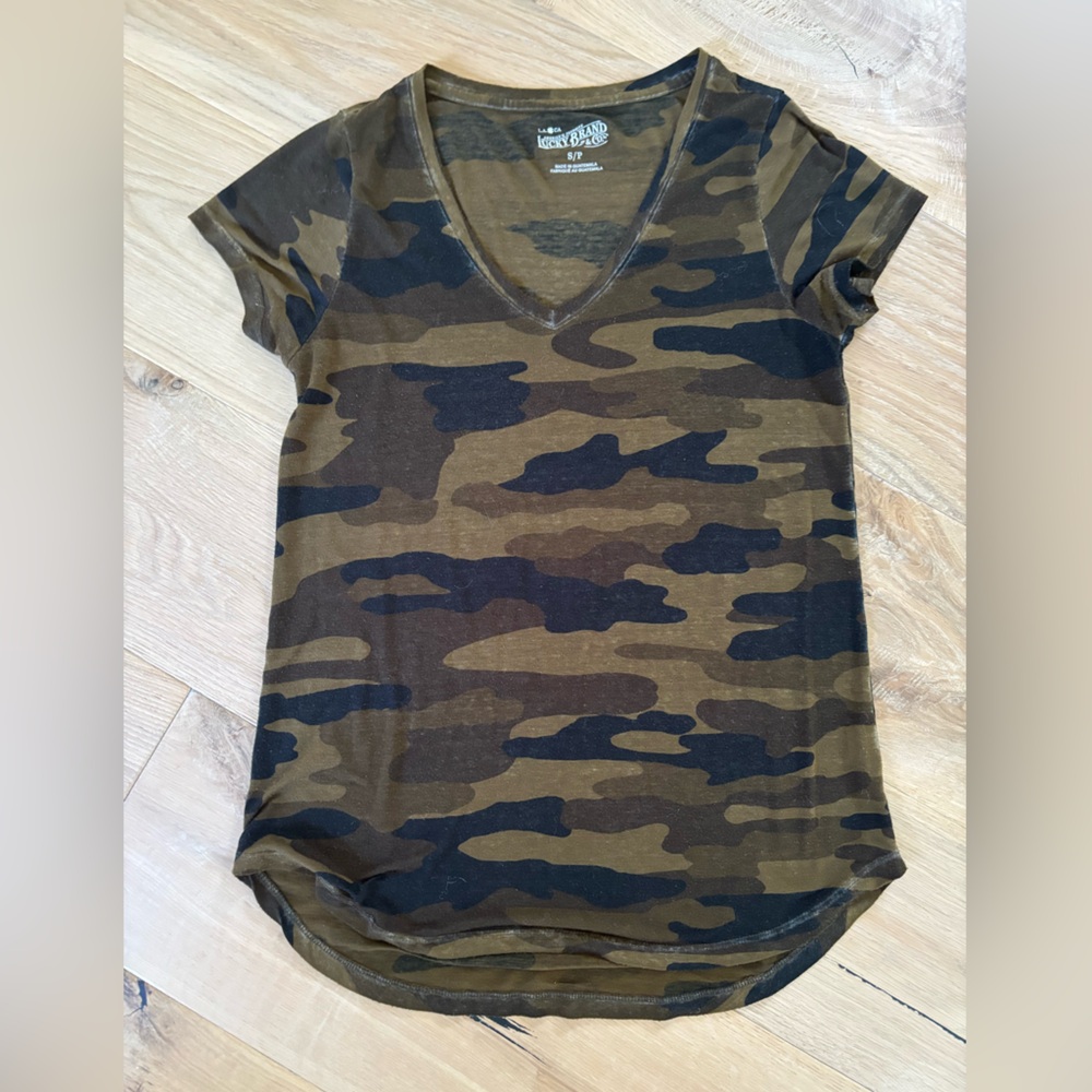 Lucky Brand Olive and Black Camo Burnout Tee